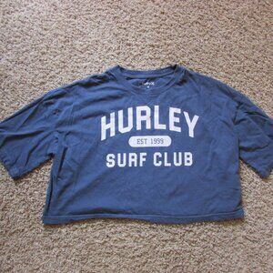 NWOT Hurley Surf Club XS Blue/White Crop T-Shirt Cotton Crew Neck S/S